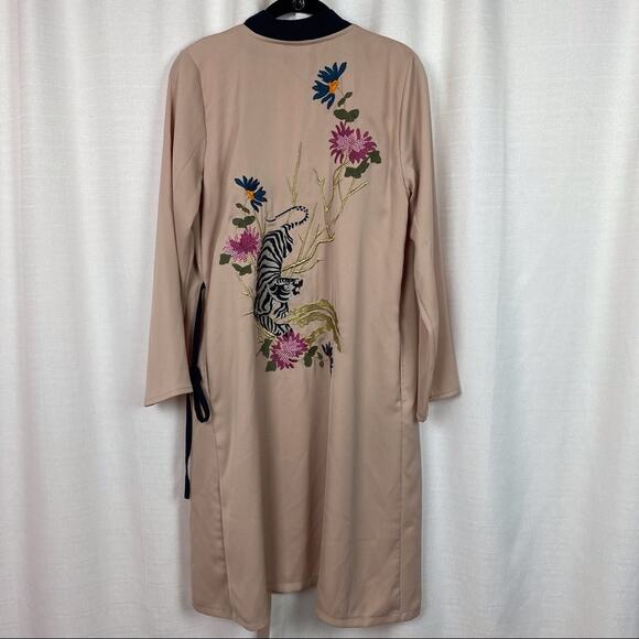 TopShop Beige Tiger Embroidered Duster Jacket Sz.2 - Picture 11 of 16